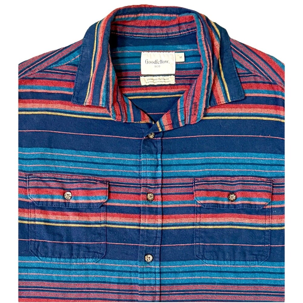 Mens Flannel Casual Striped Button Up Shirt Long Sleeve Ranchwear Western Size M